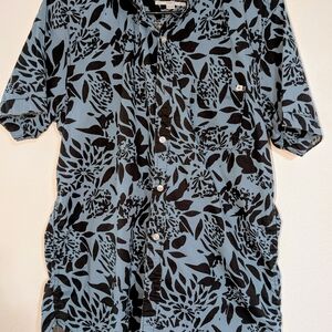RipCurl Mens Blue Black Floral Button Down Short Sleeve Shirt Size M